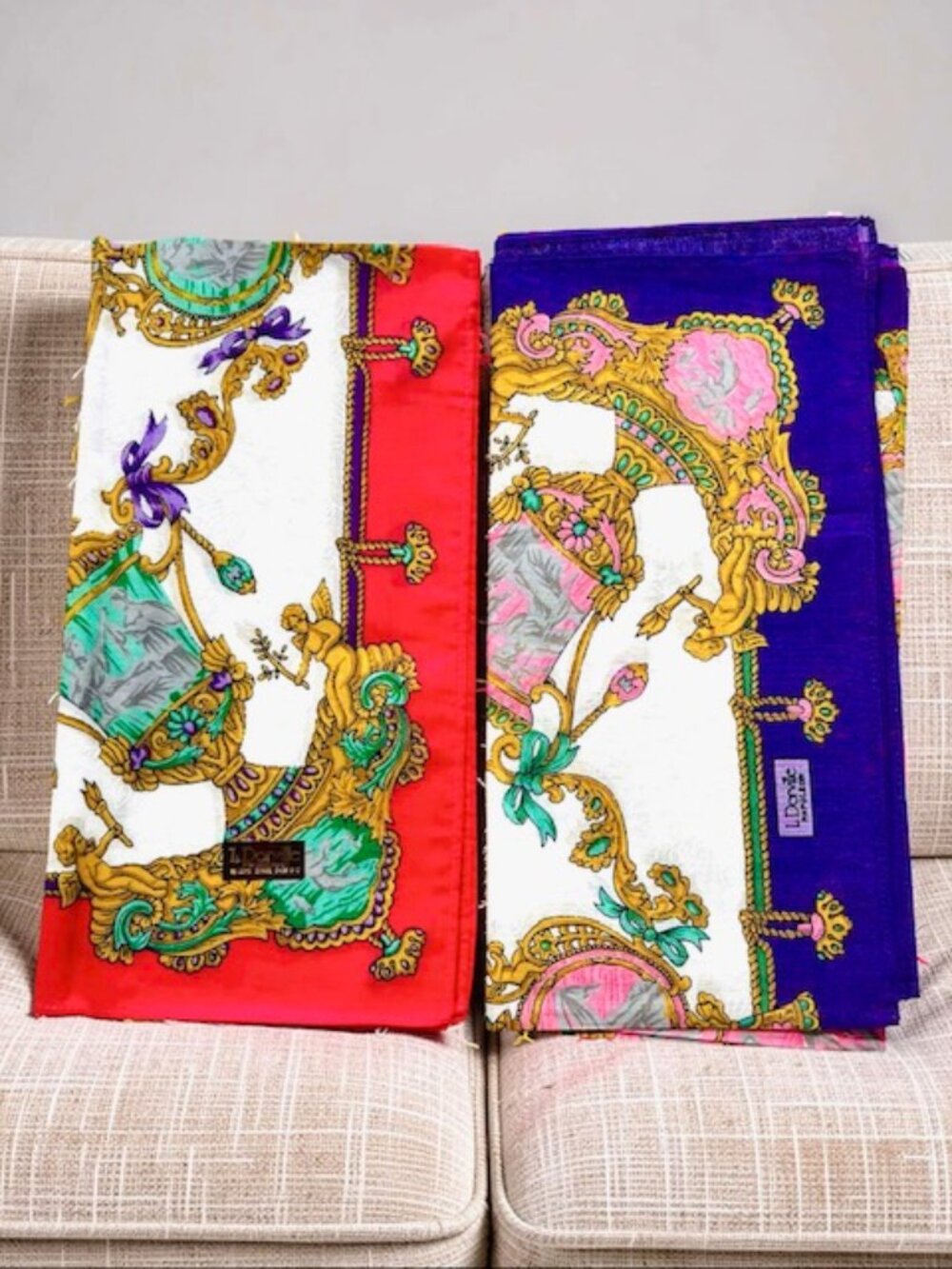 New tag on Set of 2 L. Dorville Napoleon Mini Scarf/Neck-kerchief 19" Cotton (51